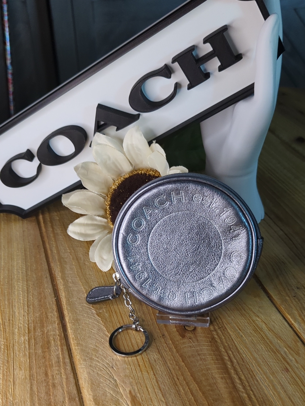 Coach Metallic Silver Snaphead Keychain Coin Pouch